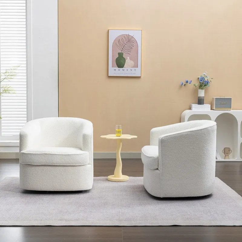 Modernes Bouclé-Polsterbezogenes 360-Grad-Drehsessel-Set (2 Stück)