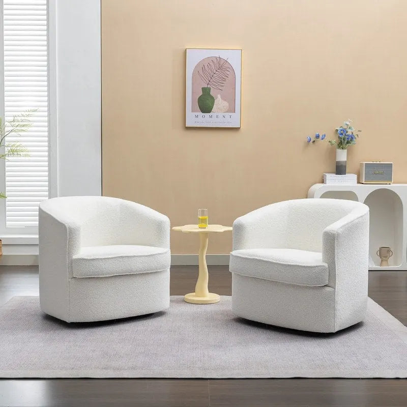 Modernes Bouclé-Polsterbezogenes 360-Grad-Drehsessel-Set (2 Stück)