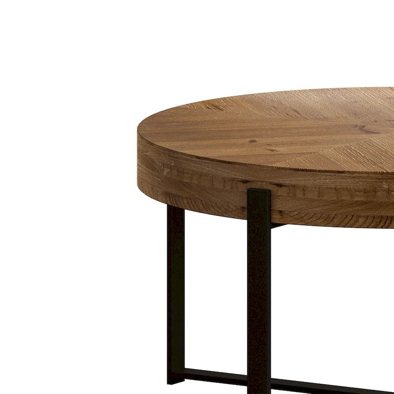 33,86 Moderner Retro-Couchtisch aus Holz mit runder Platte und gekreuztem Untergestell