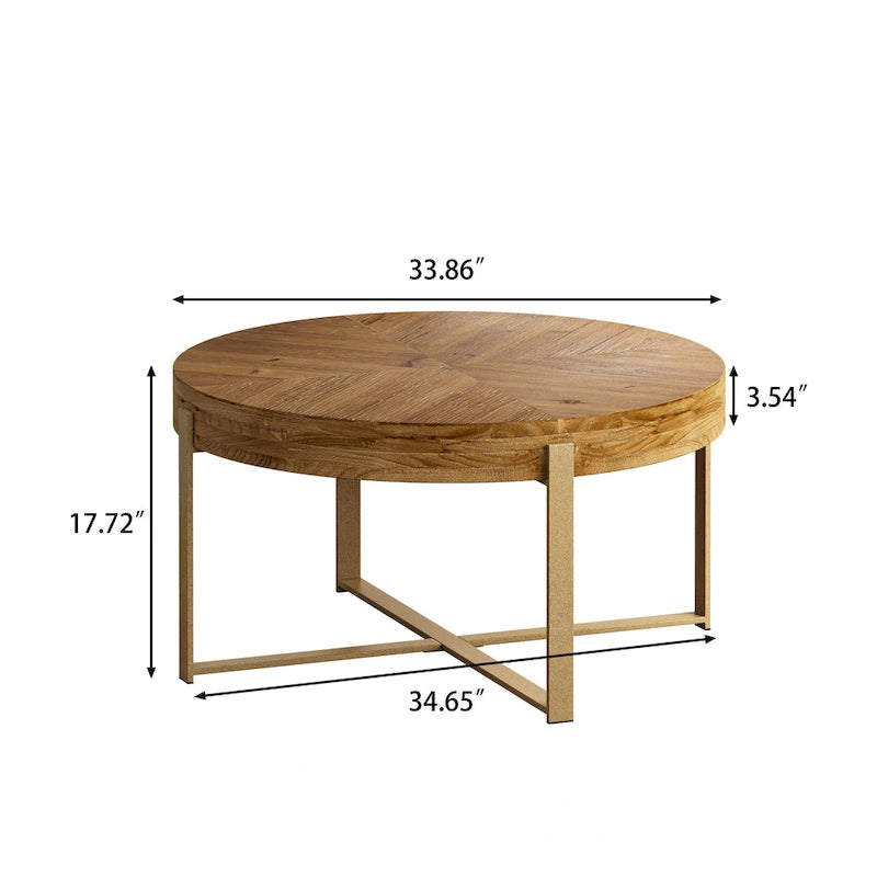 33,86 Moderner Retro-Couchtisch aus Holz mit runder Platte und gekreuztem Untergestell