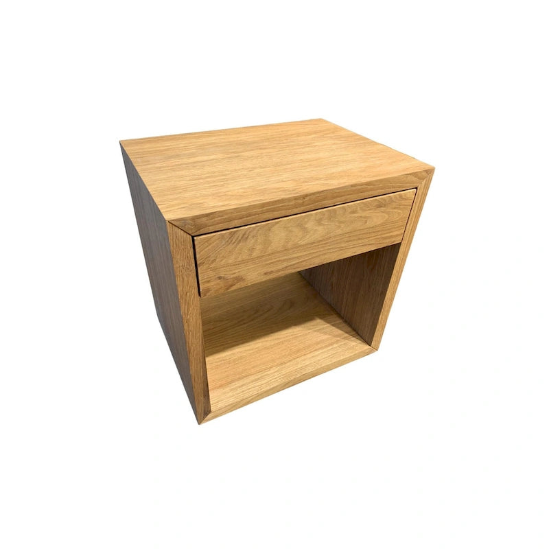 Skandinavischer schwebender Nachttisch mit Schublade, massive Eiche – Schlafzimmer-Beistelltisch