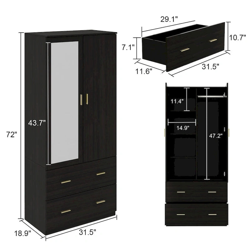 Freistehender moderner minimalistischer Schlafzimmer-Kleiderschrank aus Holz