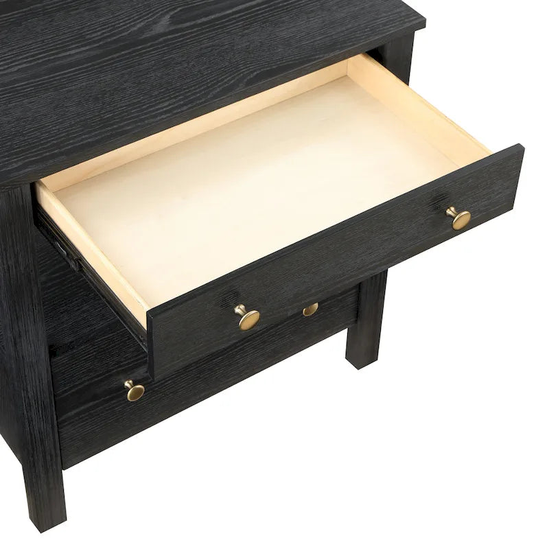 Nachttisch mit 2 Schubladen und gebürsteten goldfarbenen Knäufen