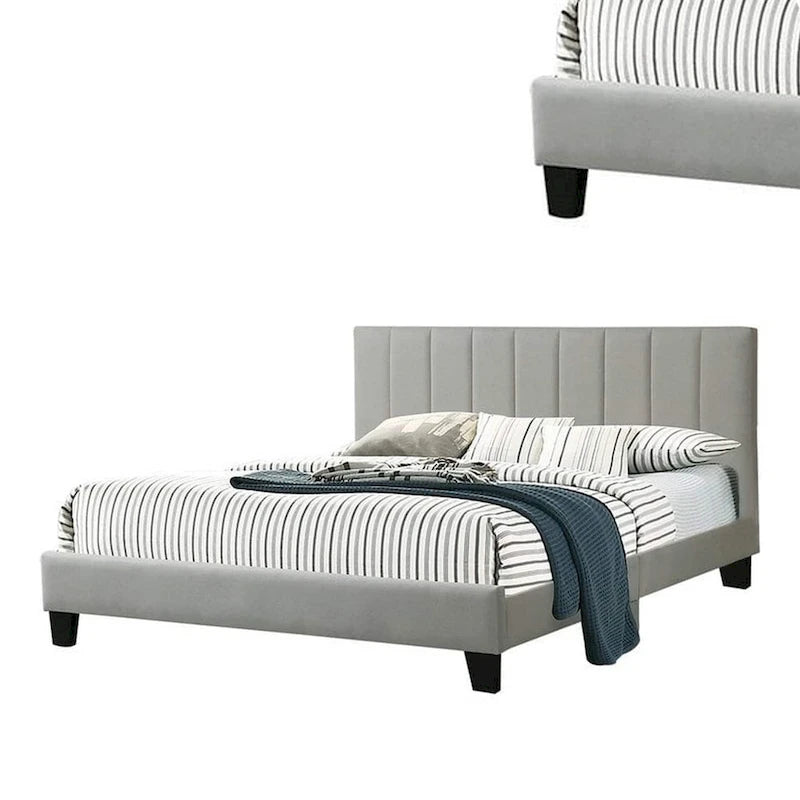 Plattform-Kingsize-Bett mit tief gestepptem, hellgrauem Bezug