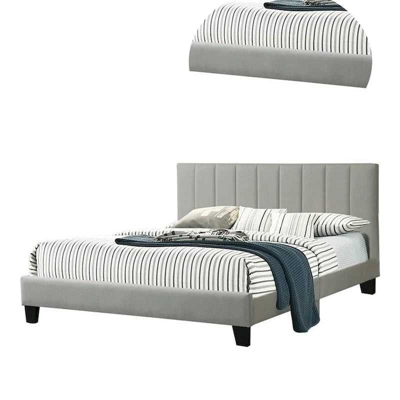 Plattform-Kingsize-Bett mit tief gestepptem, hellgrauem Bezug