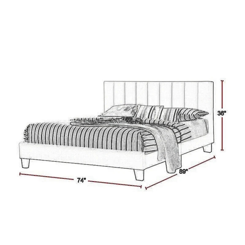 Plattform-Kingsize-Bett mit tief gestepptem, hellgrauem Bezug