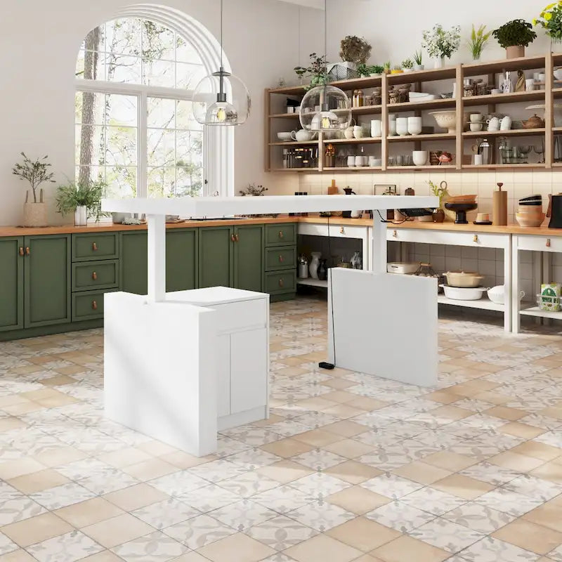 70,9" breiter höhenverstellbarer Schreibtisch mit seitlichem Stauraumschrank