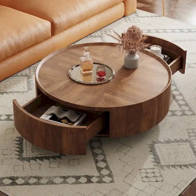 Mid-Century Modern runder Couchtisch aus Walnussholz für kleine Räume & Wohnungen