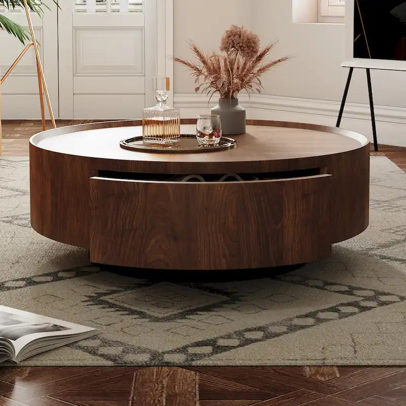 Mid-Century Modern runder Couchtisch aus Walnussholz für kleine Räume & Wohnungen