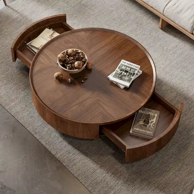Mid-Century Modern runder Couchtisch aus Walnussholz für kleine Räume & Wohnungen