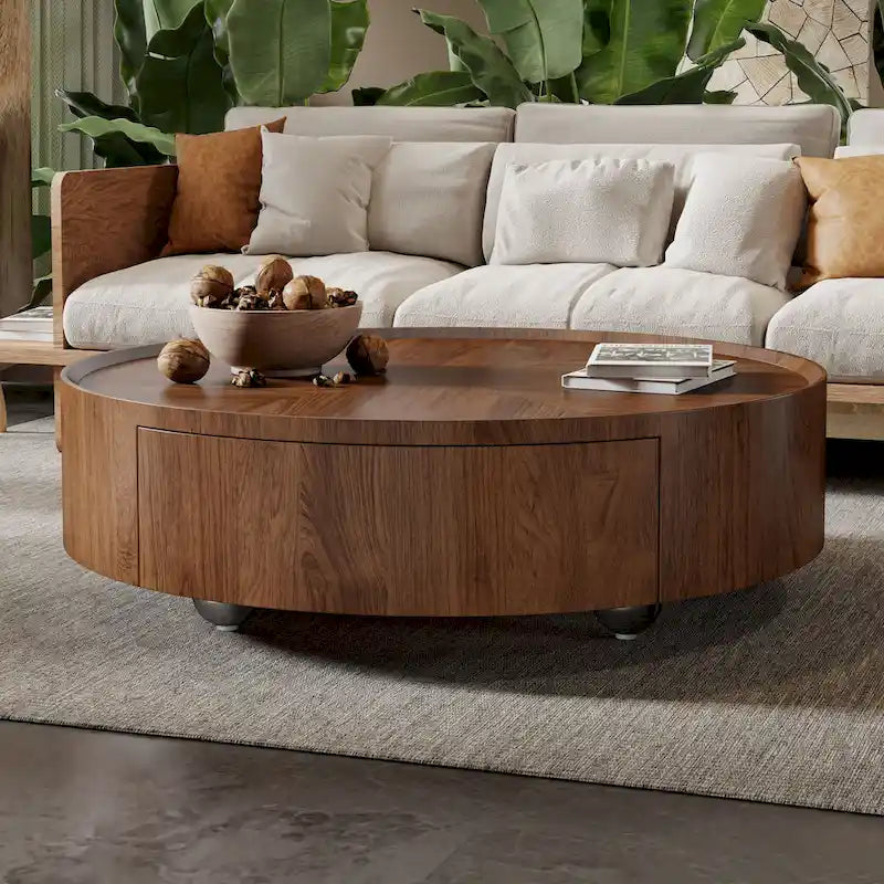 Mid-Century Modern runder Couchtisch aus Walnussholz für kleine Räume & Wohnungen
