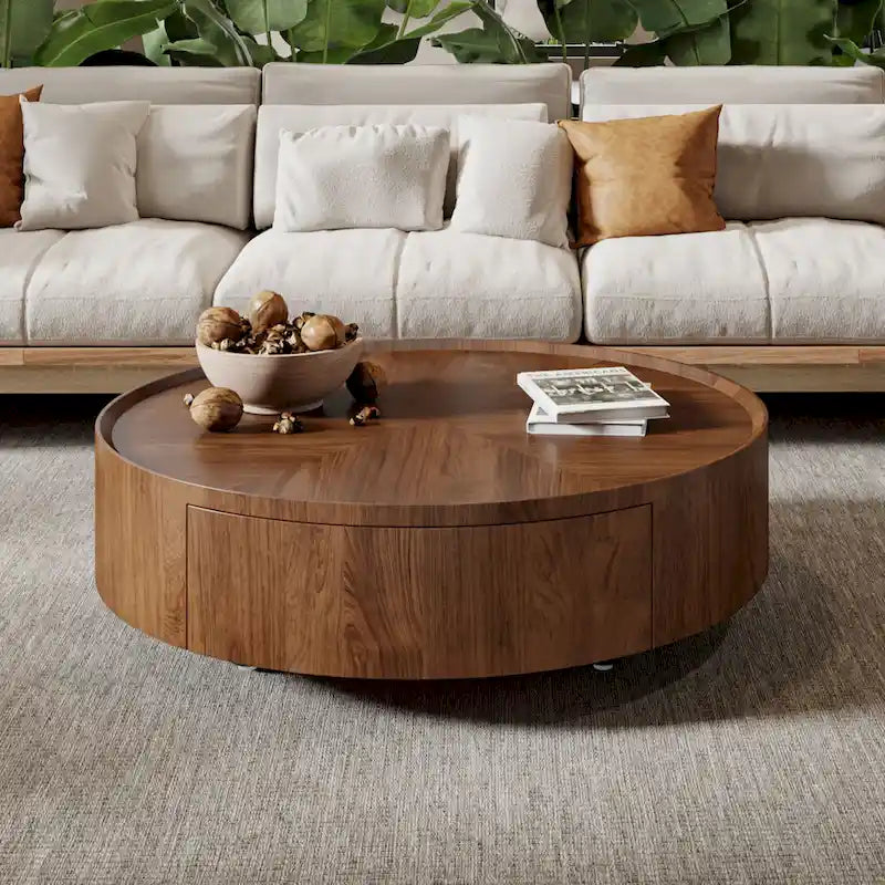 Mid-Century Modern runder Couchtisch aus Walnussholz für kleine Räume & Wohnungen