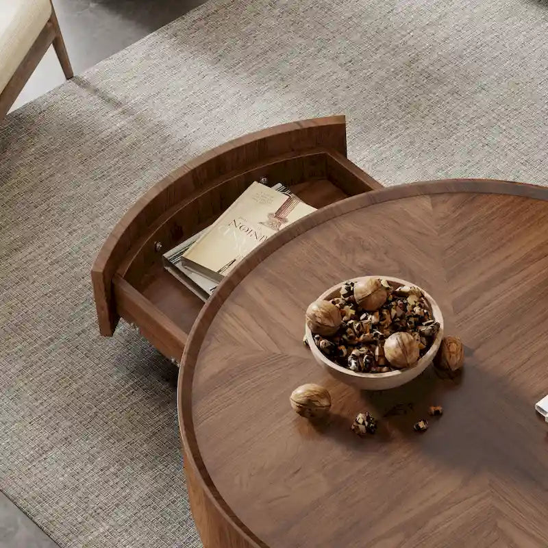 Mid-Century Modern runder Couchtisch aus Walnussholz für kleine Räume & Wohnungen