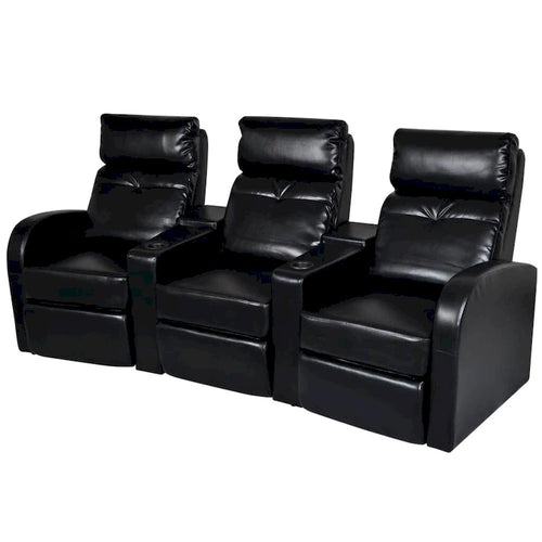 vidaXL 3-Seater Home Theater Recliner Sofa Black Faux Leather - 89.4 x 33.5 x 40.6