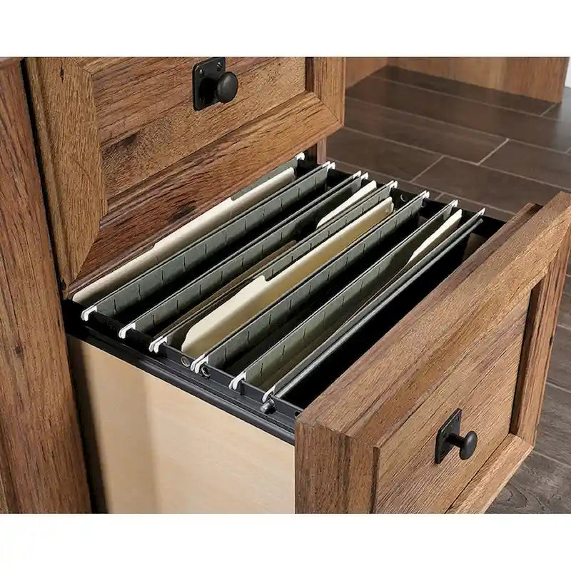 L-förmiger Schreibtisch in Vintage Eiche mit Aktenschublade und CPU-Schrank