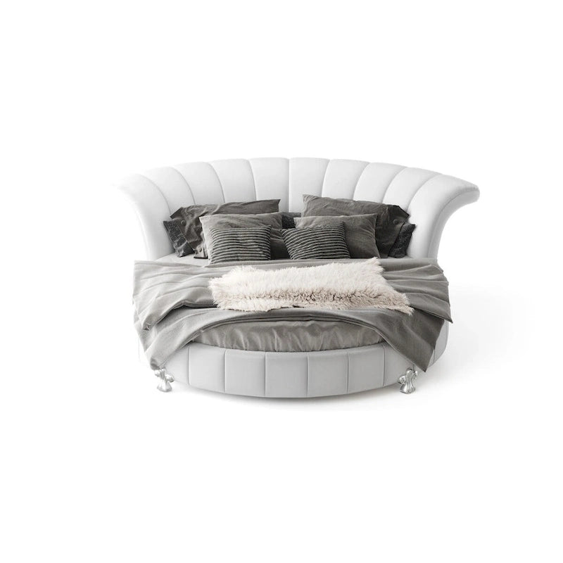Rundes Kingsize-Bett aus weißem Kunstleder