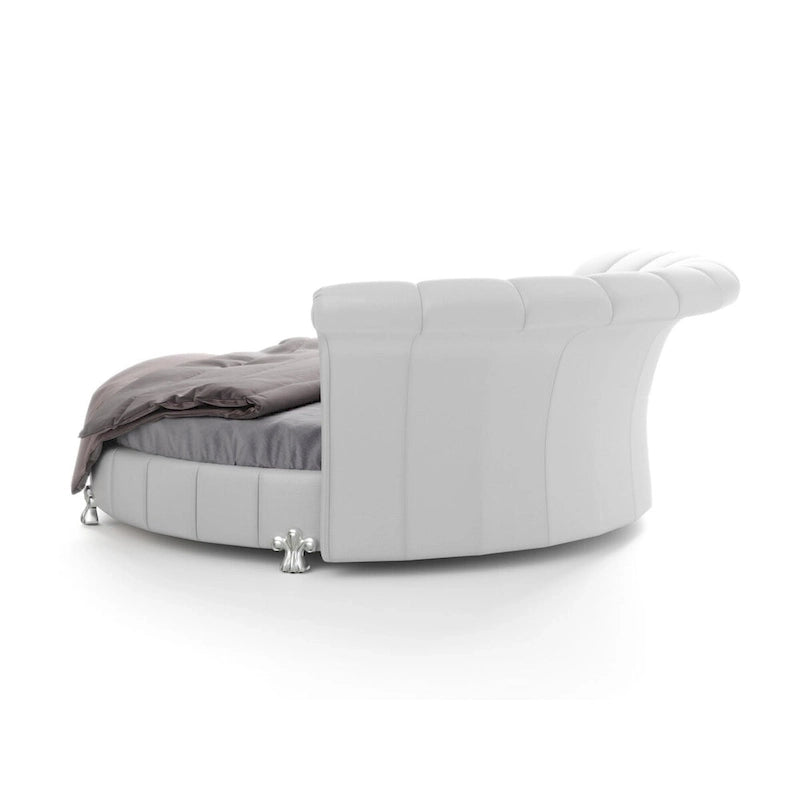 Rundes Kingsize-Bett aus weißem Kunstleder