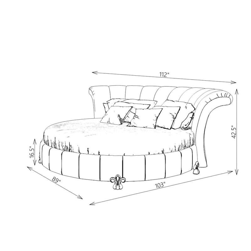 Rundes Kingsize-Bett aus weißem Kunstleder