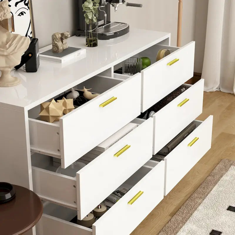 6-Schubladen-Doppelkommode mit goldenen Akzenten Schlafzimmeraufbewahrungslösung