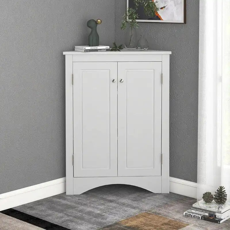Eckschrank für Badezimmer mit verstellbaren Einlegeböden, freistehender Bodenschrank, Akzentschrank für Wohnzimmer
