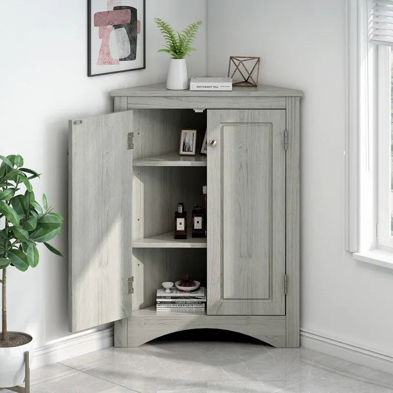 Eckschrank für Badezimmer mit verstellbaren Einlegeböden, freistehender Bodenschrank, Akzentschrank für Wohnzimmer