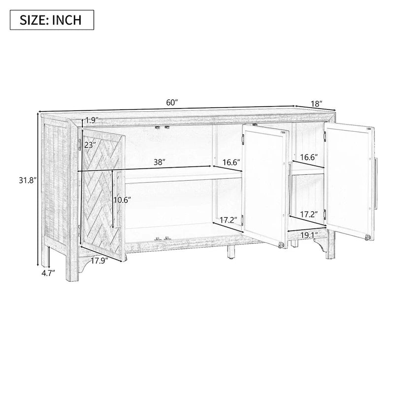 Aufbewahrungsschrank Sideboard mit 3 Türen und verstellbaren Einlegeböden